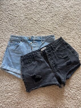 Forever 21 Two Denim Shorts in Light Blue and Black